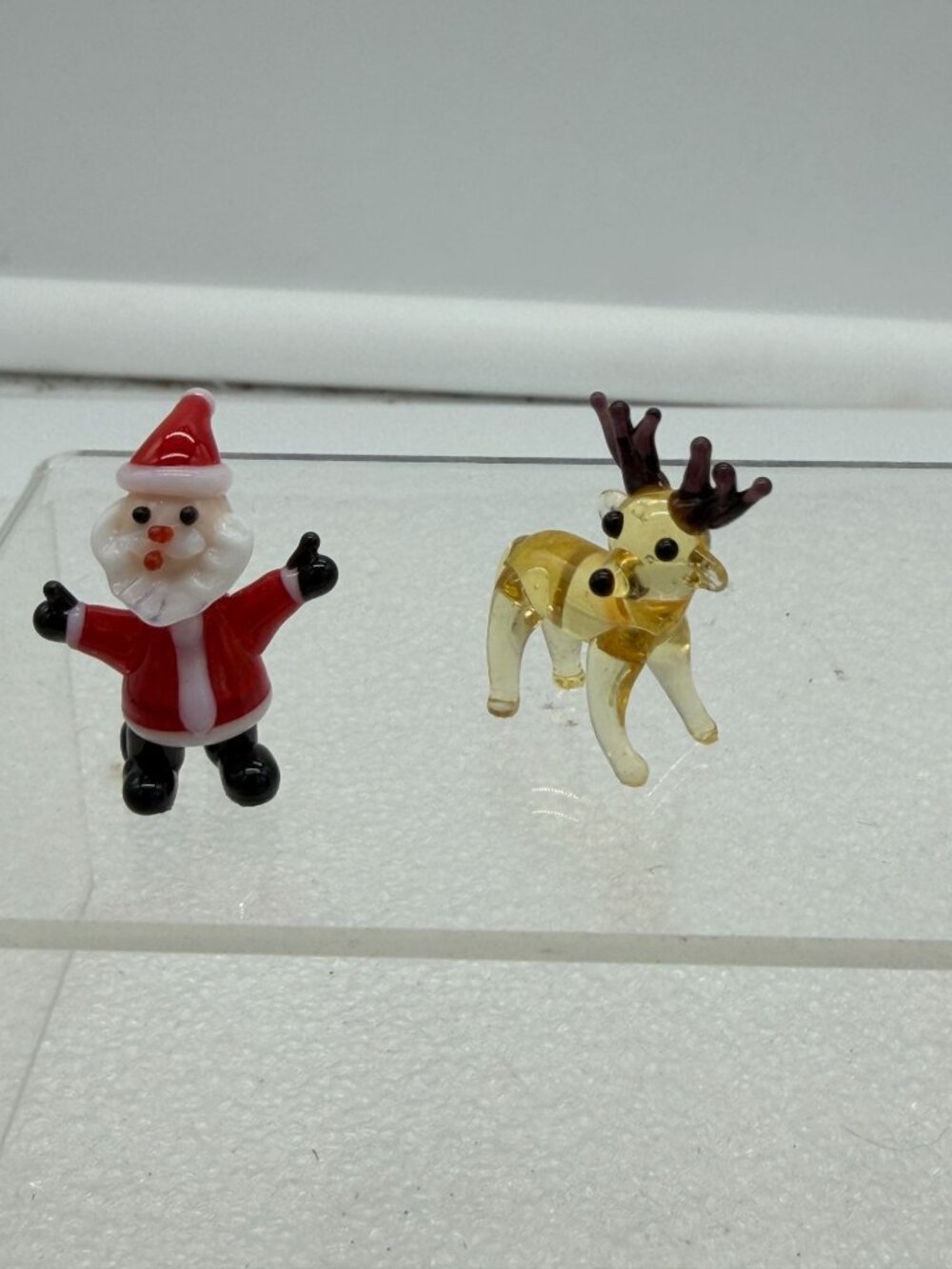 Handmade Lampwork Glass Miniature Figurines Santa and Reindeer Christmas Set